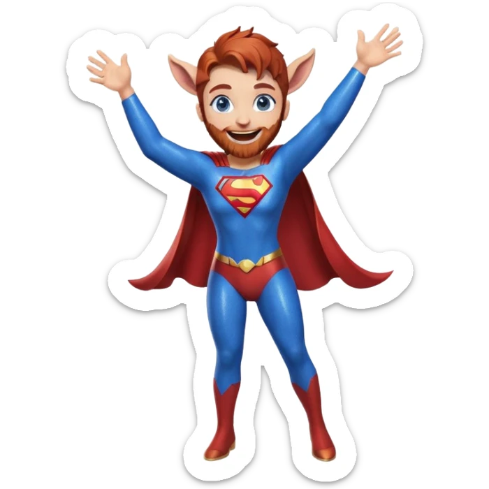 Blue goat whole body glitter pretty smiling excited blue eyes female and white adilt superman with reddish hair and beard with blue eyes sticker