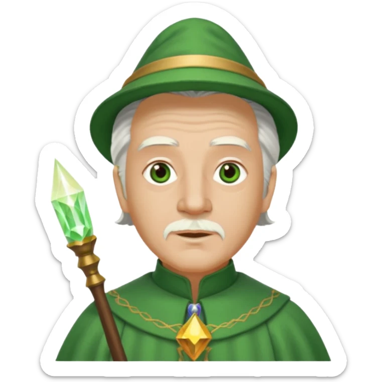 The Wizard from The Wizard of Oz with light skin, brown eyes, white hair, green outfit sticker