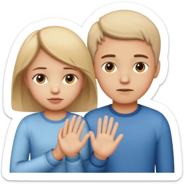Apple iOS emoji style.
A couple holding hands, boy and girl.
The girl shows a slightly uneasy, hiding expression.
A second boy appears faintly behind her, slightly blurred or partially cropped, implying secrecy.
Clean emoji proportions, soft highlights, neutral background removed.
 sticker