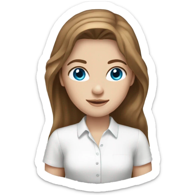 White girl with white shirt blue eyes and long brown hair sticker