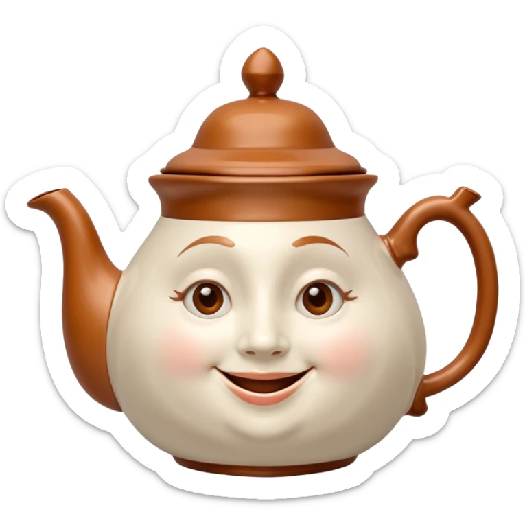 A character from the fairy tale Beauty and the Beast: Mrs. Potts, the lady who was turned into a teapot. She retains the teapot's original form, with an anthropomorphic face on the teapot. sticker