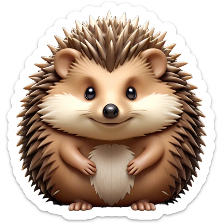 Cinematic Noble Hedgehog Portrait Emoji, Poised and regal, with a compact, spiky build and a rich, earthy Fur of brown spines and a soft underbelly, deep-set soulful beady eyes, Simplified yet sharp and sophisticated features, highly detailed, glowing with a warm, dignified glow, high shine, intelligent and endearing, stylized with an air of woodland charm, focused and attentive, soft glowing outline, capturing the essence of a watchful and confident little hedgehog, so majestic it feels as though it could scurry out of the screen with effortless authority! sticker