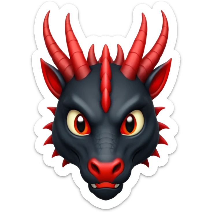Un dragon noir aux yeux rouges et noir, puis des grandes cornes d'obsidiennes, style anime sticker