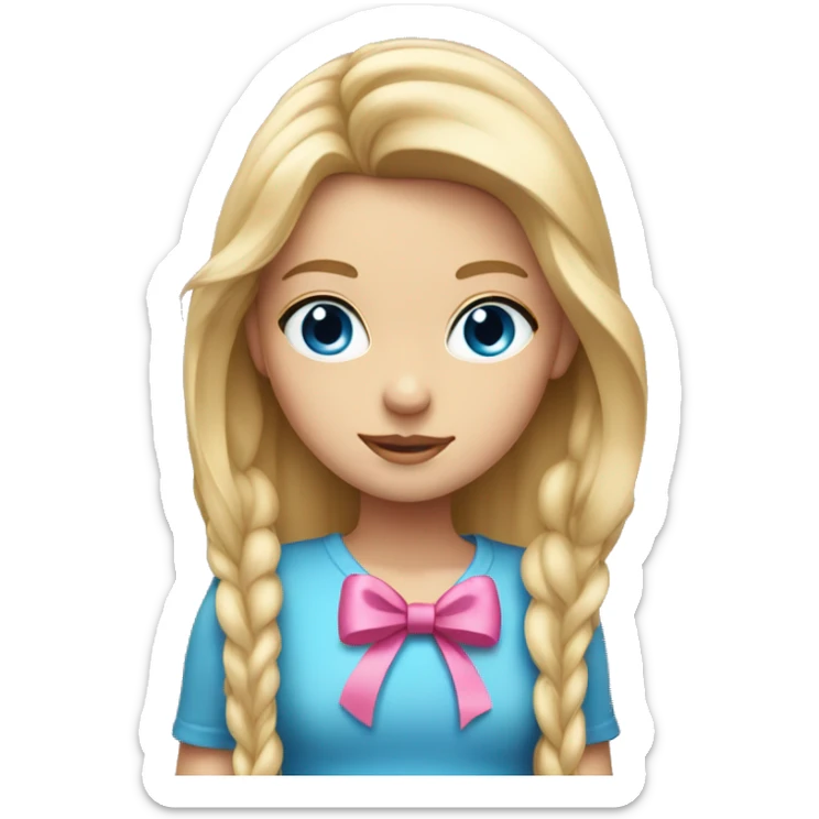 blondie girl with long hair, blue eyes and a pink bow on the head sticker