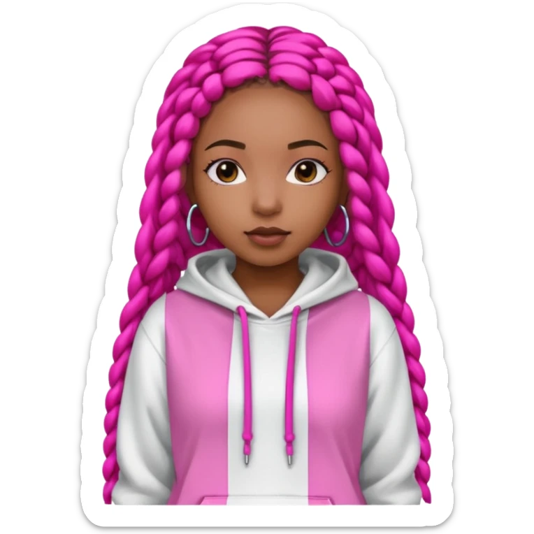 black girl with beats  white hoodie with hot pink shirt with box braids sticker