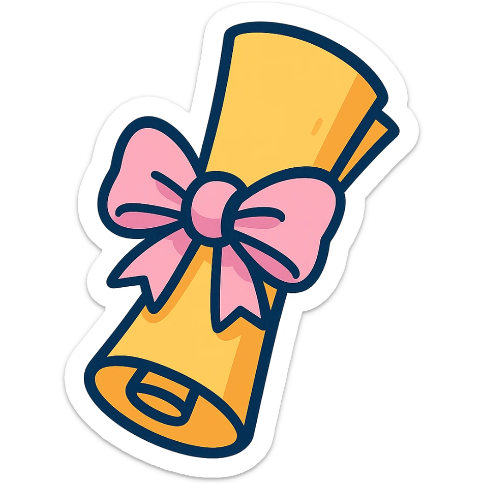 parchment tied with a pastel pink bow sticker