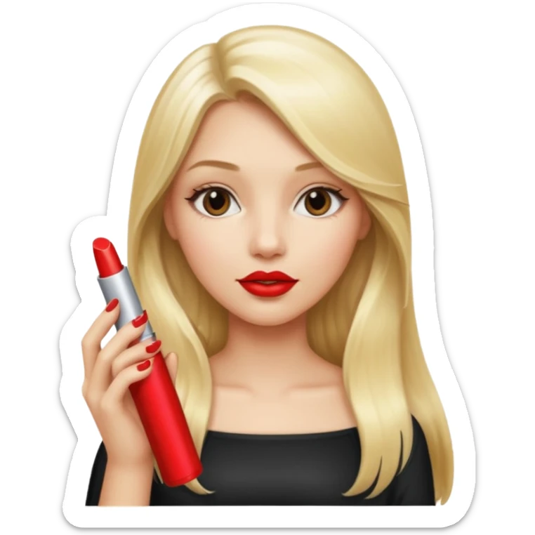 a girl with blonde long hair is holding lipstick on her hand  sticker
