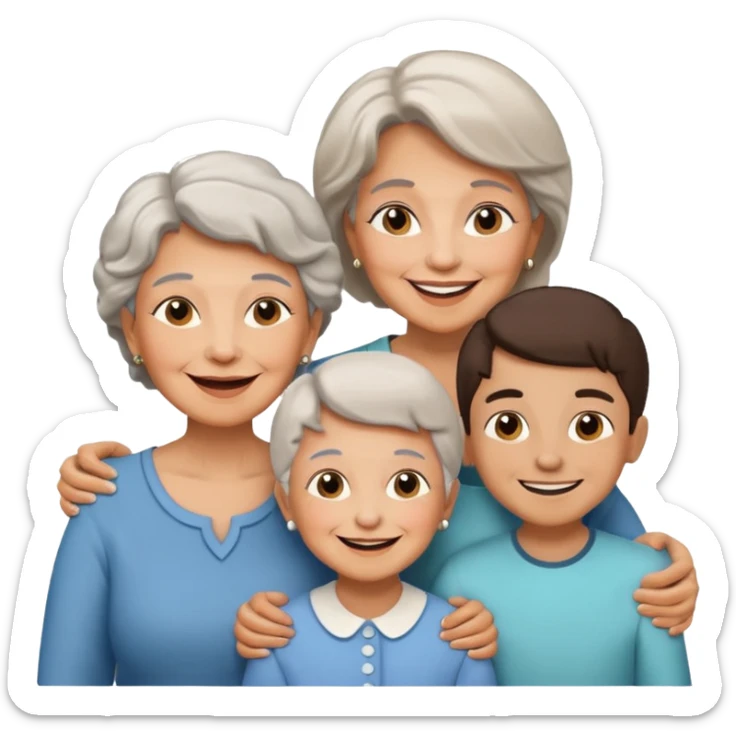 two kids (1 boy and 1 girl) with their mother and grand mother smiling sticker