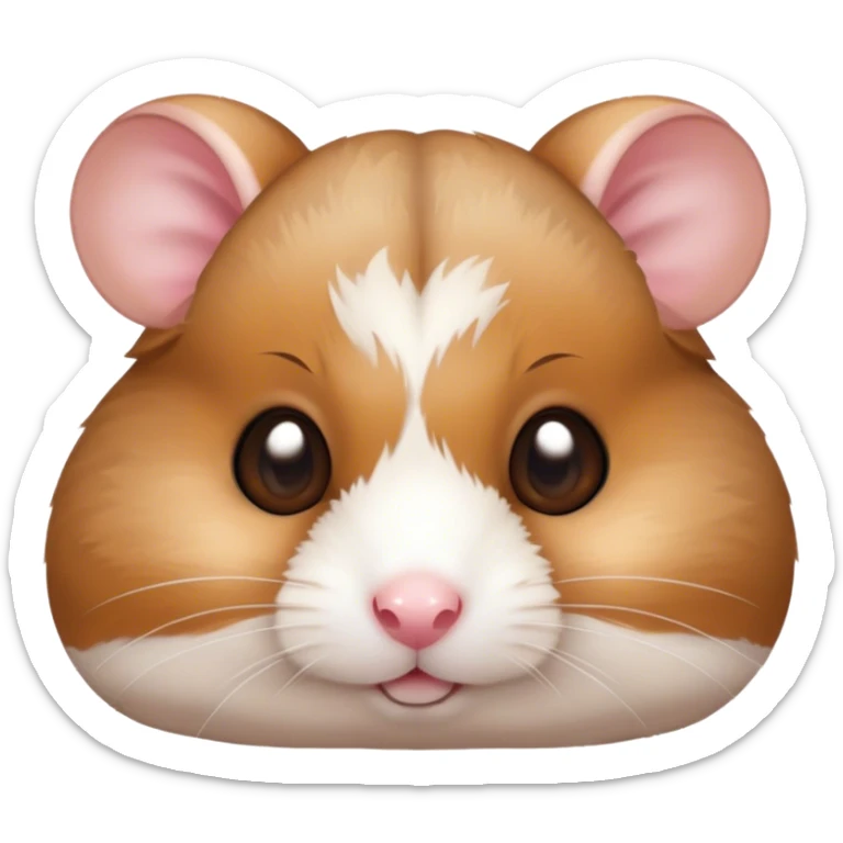 Cinematic Cute Brown and White Banded Hamster Portrait Emoji, Head tilted playfully and inquisitively, showcasing a fluffy fur with playful brown and white banded patterns, round, sparkling dark eyes filled with curiosity, Simplified yet irresistibly adorable features, highly detailed, glowing with a warm, friendly glow, high shine, affectionate and lively, stylized with a touch of whimsy, bright and endearing, soft glowing outline, capturing the essence of a mischievous yet loving hamster, so playful it feels like it could dash out of the screen and into your arms! sticker