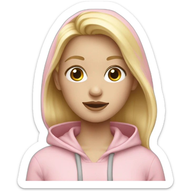 Girl with a white skin and blond hair and pastel pink hoodie  sticker