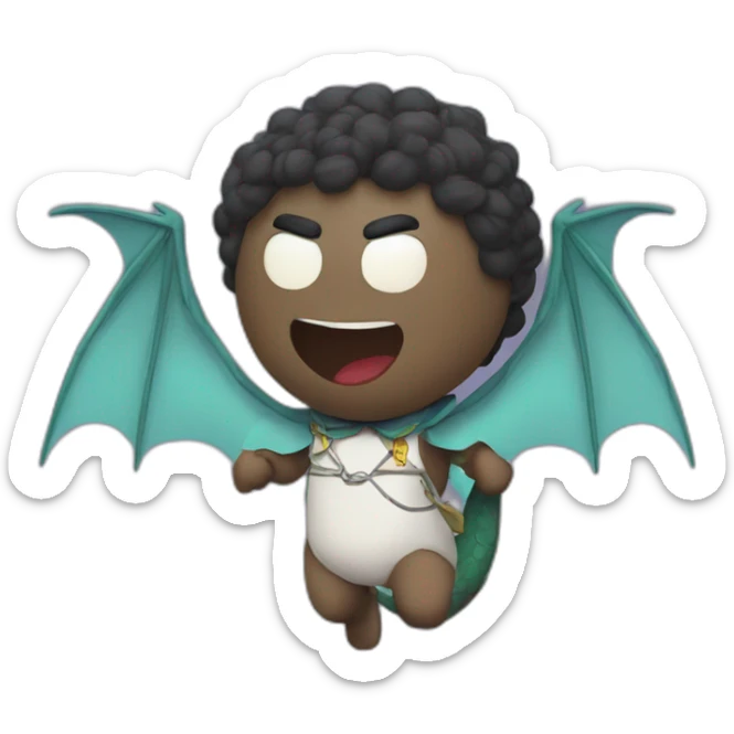 Mister slave from the south park cartoon on a dragon flying to the moon sticker