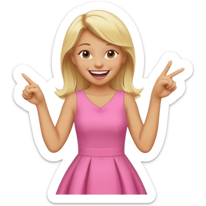 blonde tan girl laughing and pointing at me wearing pink  sticker