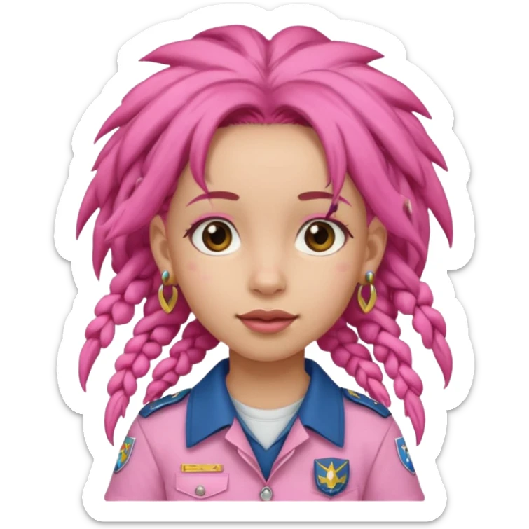 scout girl with pretty pink uniform, pink dreadlocks, and big earrings sticker