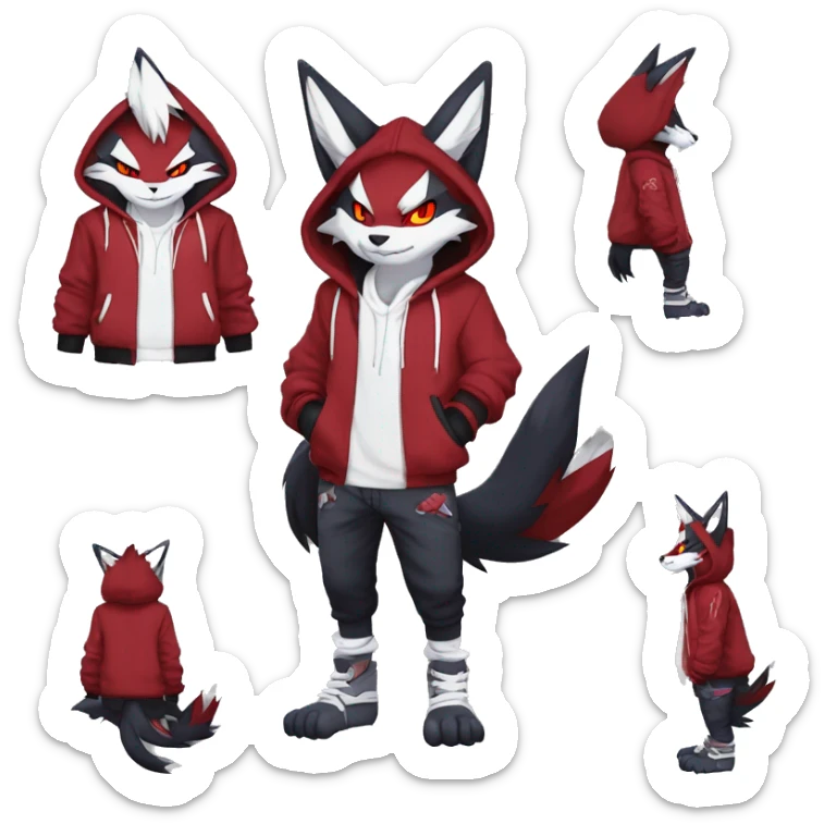 Edgy Cool Anthro Zoroark-Zangoose-Litten Fakemon Fursona Hoodie Full Body sticker