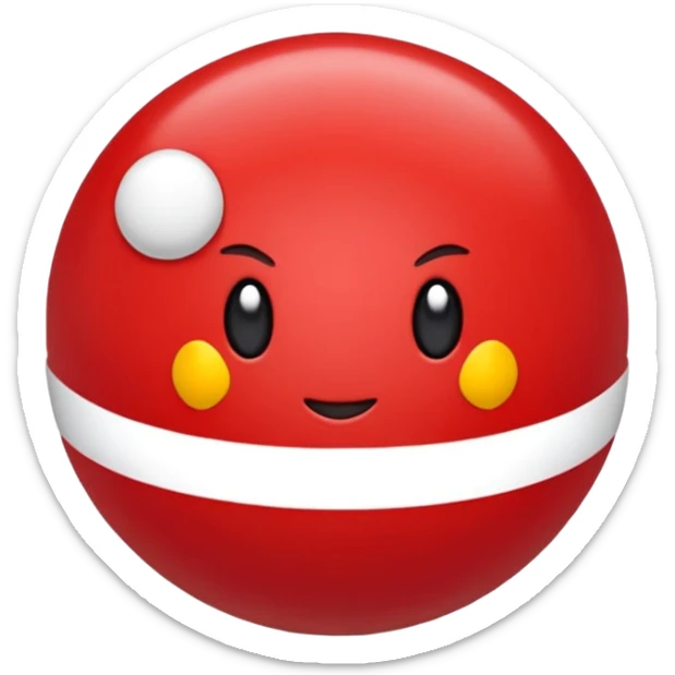 Uma pokébola redonda e simpática, vermelha em cima, branca embaixo, com uma faixa preta no meio e um botão branco central, com brilho suave e aparência limpa de emoji. sticker