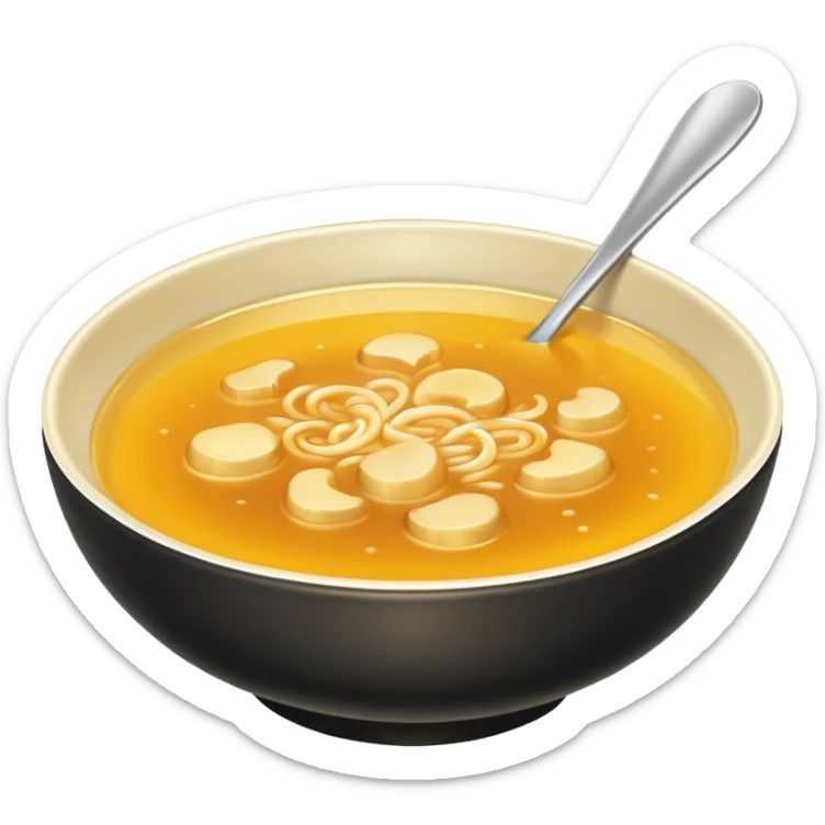 a bowl of golden broth, vibrant gold color, smooth, no spoon, simple, clear sticker