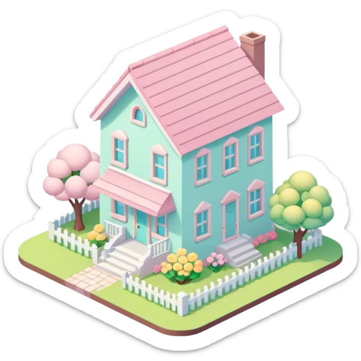 Isometric pastel springtime house sticker