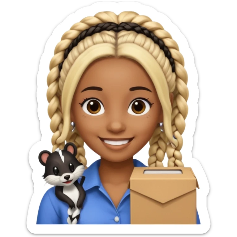 A brown skin woman with skunk type braids (blonde and black box braids)  sticker