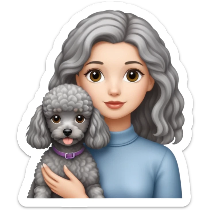 A beautiful American-style girl has streaked hair and a miniature gray Poodle. sticker