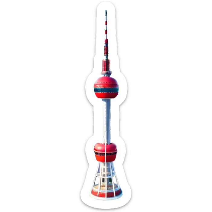 ​Cinematic Realistic N Seoul Tower, depicted in full daylight as a slender, single-column tower crowned by a cylindrical observation deck, set against a clear blue sky over Seoul’s vibrant cityscape, rendered with crisp architectural detail and bright, natural lighting that accentuates its modern elegance, sticker