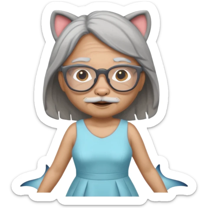 create me a slack emoji of a very old tiger shark, dressed like an old lady, with grey hair and glasses sticker