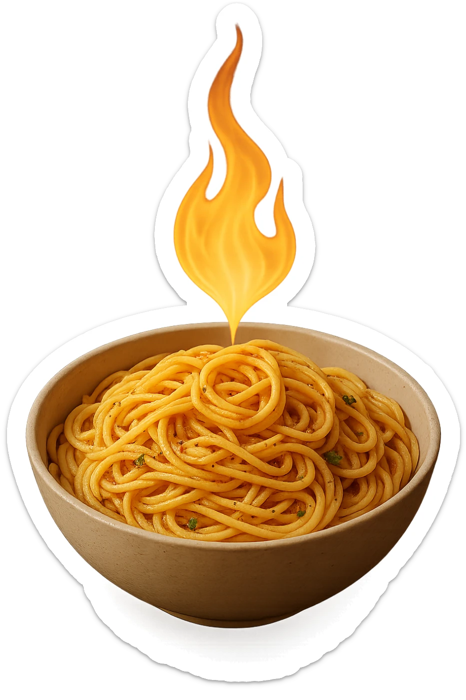 bowl di pasta con fiamma 3d sopra che indica metabolismo, iperrealistico 4k sticker