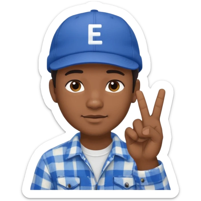 Emoji of a young man with dark hair, wearing a blue cap and a white flannel shirt, the young man is making a "like" gesture with his right hand sticker