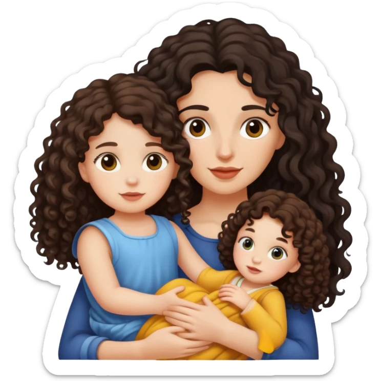 Girl in curly long dark hair holding her daughter  sticker
