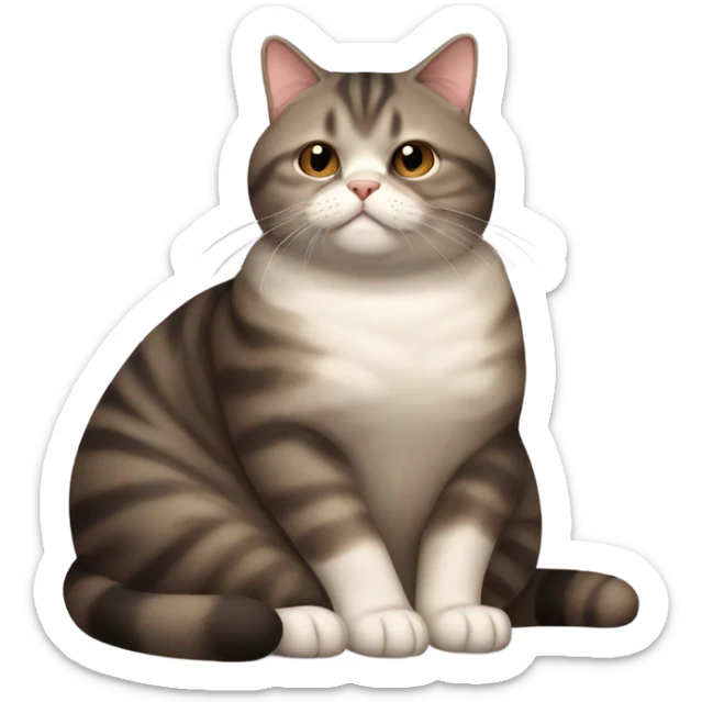 Scottish fat cat of dark reed color in a light stripe lies with a belly up sticker