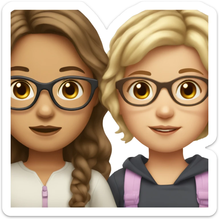 girl with brown hair and blonde highlights and cat eye glasses with baby brown haired girl sticker