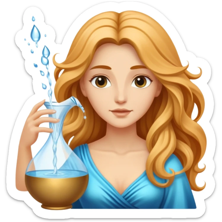 The zodiac symbol Aquarius. A mystical beautiful woman pouring out an elegant vase of water. sticker