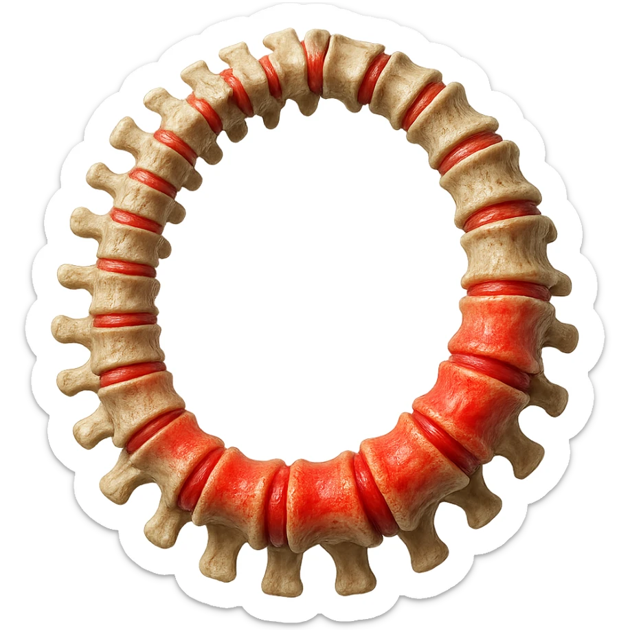 SPINA DORSALE ANATOMICA UMANA REALISTICA infiammata CHIUSA A CERCHIO, iperrealistica 4k, non disegnata sticker