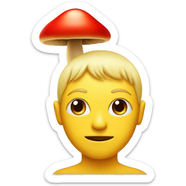 yellow face with a red mushroom in place of hair sticker