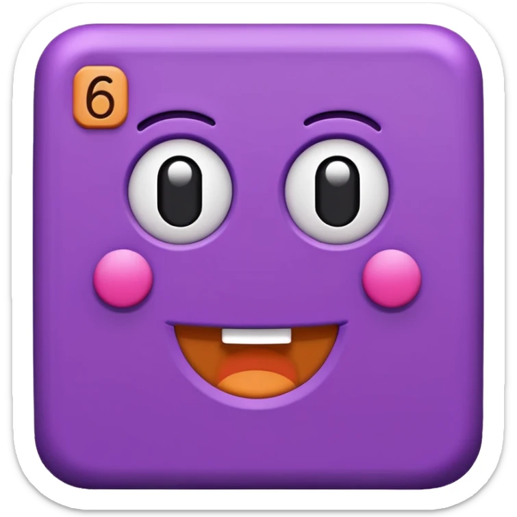 Purple square shaped character with a means it's numberblocks six sticker