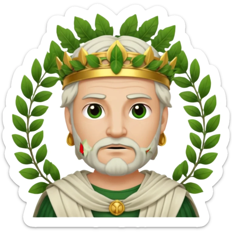 evil ancient greek king with toga wreath of leaves on head sticker