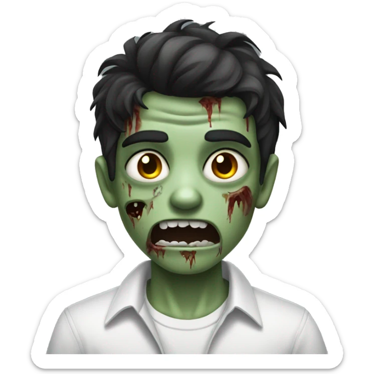 teen boy zombie with dark hair and white shirt sticker