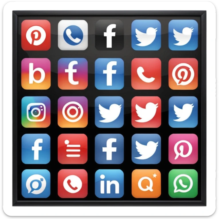 Socail media sauare emoji style icons 
Creat the quadrant with the logos of FB, X, Trustpilot, Instagram, Youtube, Linkedineach icon is ther only ones, asme size, only icons of the social media that I mentioned sticker