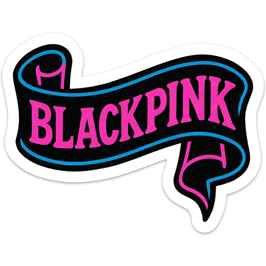 BLACKPINK-inspired gothic ribbon, no hearts, vibrant and bold, black and pink color scheme sticker
