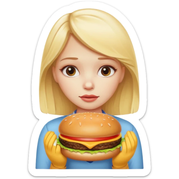 Girl with eating disorder pining for a cheeseburger. Blonde girl. sticker