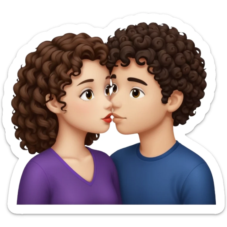 A girl with curly hair and a boy with darck hair kiss sticker