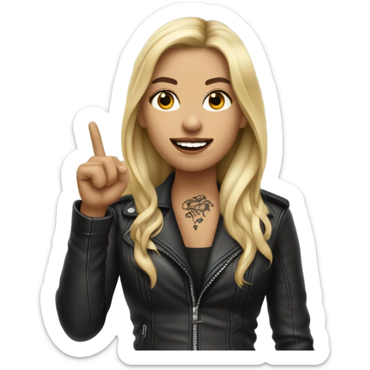 Blonde women with LONG HAIR, in Leather Jacket, Body Covered with Tattoos, POINTING YOU FORWARD with her HAND with INDEX FINGER, Hyper Realistic sticker