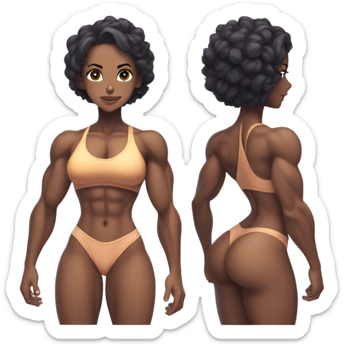 Anime woman bodybuilder with six pack and beautiful faces. From head to feet picture sticker