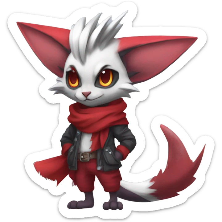 Cool Anthro Noivern-Zangoose-Litten-Sphynx-Feline-Pokémon with red scarf punk techwear cool fiddler-hat Full Body sticker