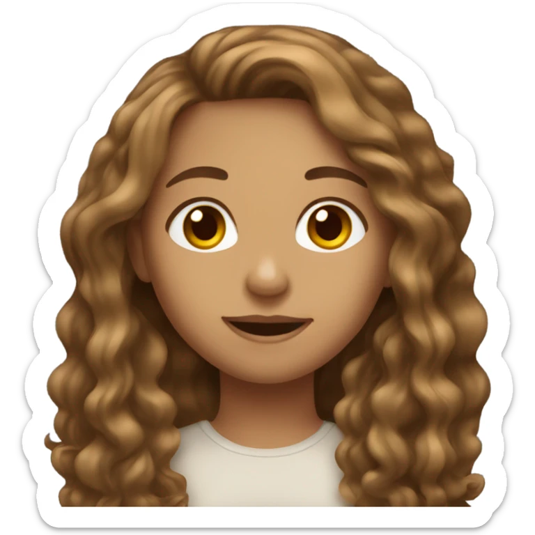 girl emoji with long wavy brown hair, light skin, and brown eyes sticker