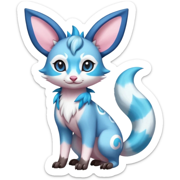 Rare realistic cute adorable epic aesthetic colorful Amaura-Sylveon-Glaceon-Civet-Genet-species-Fakemon-hybrid-creature, with markings, full body sticker