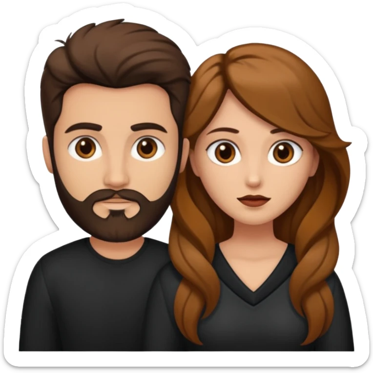 Una mujer con pelo castaño y ojos marrones y un hombre con pelo negro y barba sticker
