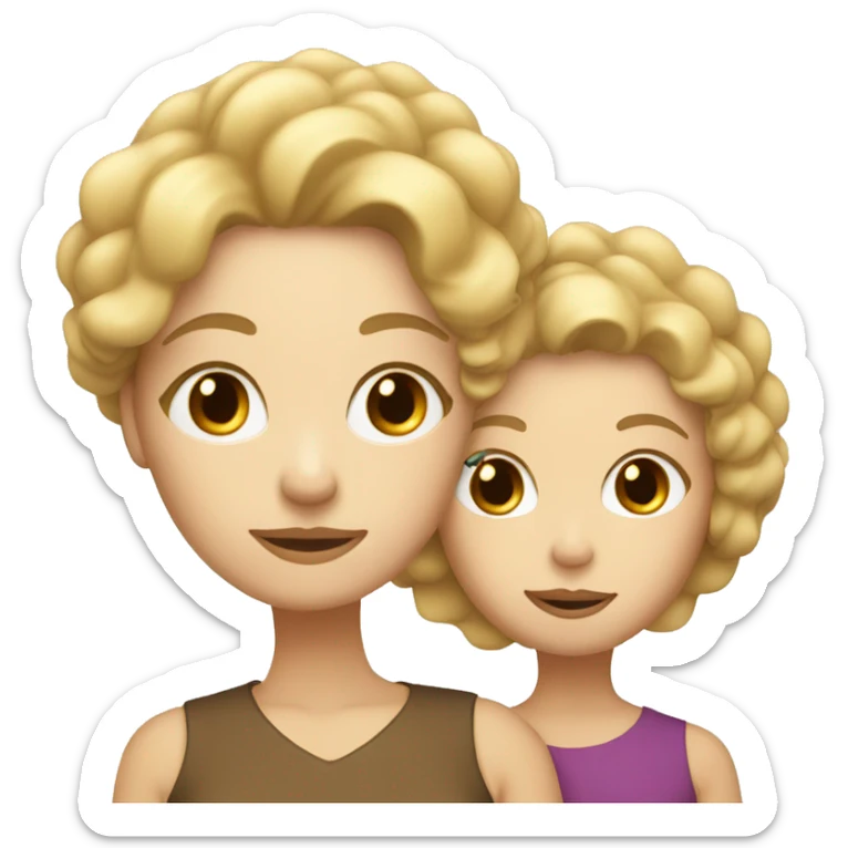 Blonde mom with white skin and her curly brown adult daughter sticker