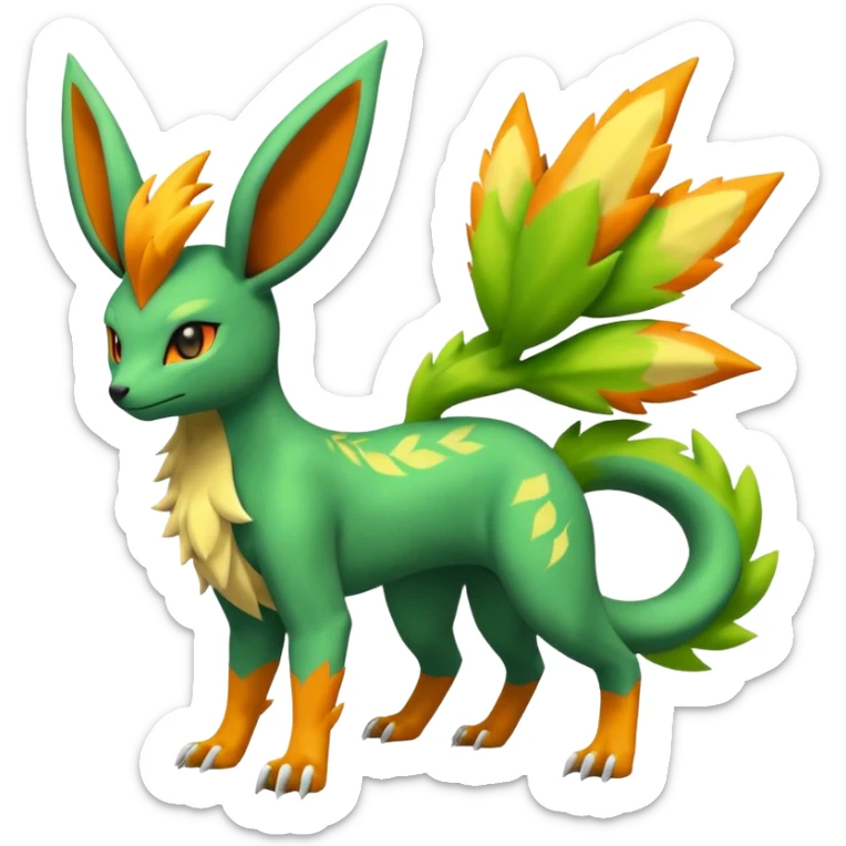 Leafeon-Salandit-Electrike-Zeraora-Fakémon-hybrid-creature (full body)  sticker