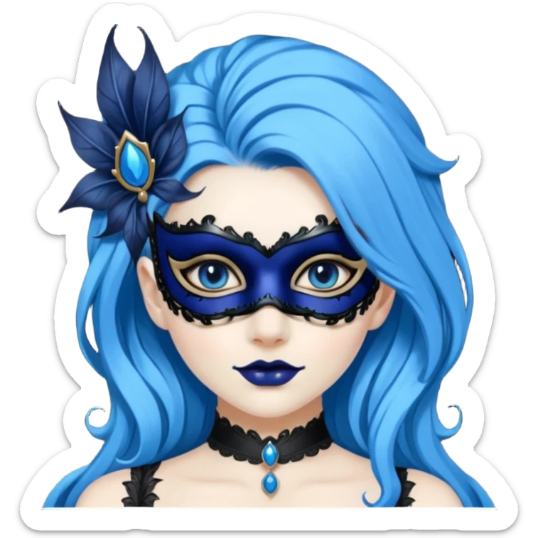 (the person is transformed into a masquerade gothic queen:1.5) blue hair sticker