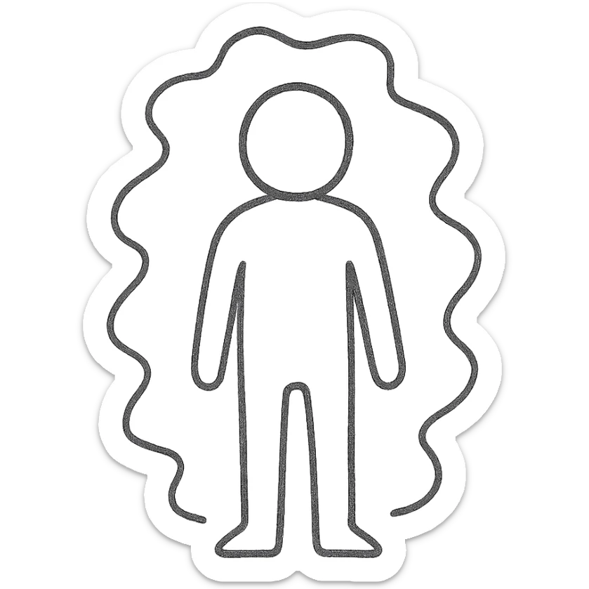 A blue person standing with a faint blue aura around them, representing poor aura. sticker